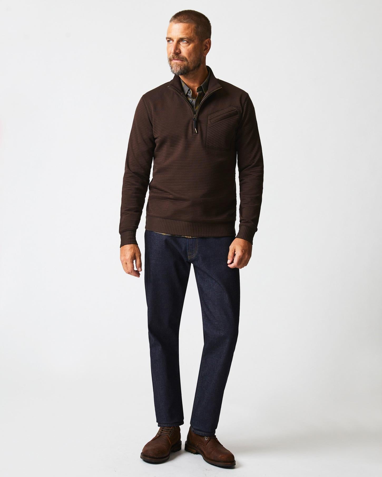Men Quilted Half Zip Chocolate | Billy Reid Sweaters &amp; Sweatshirts