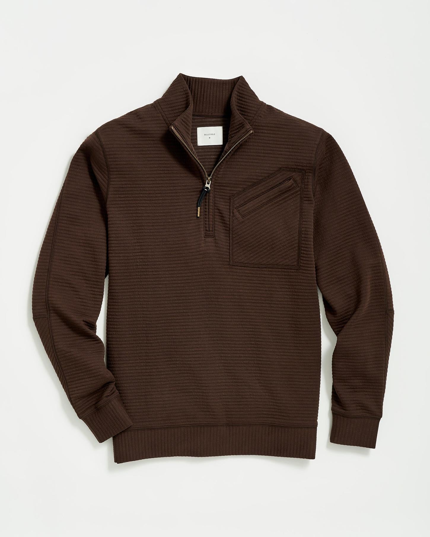 Men Quilted Half Zip Chocolate | Billy Reid Sweaters &amp; Sweatshirts