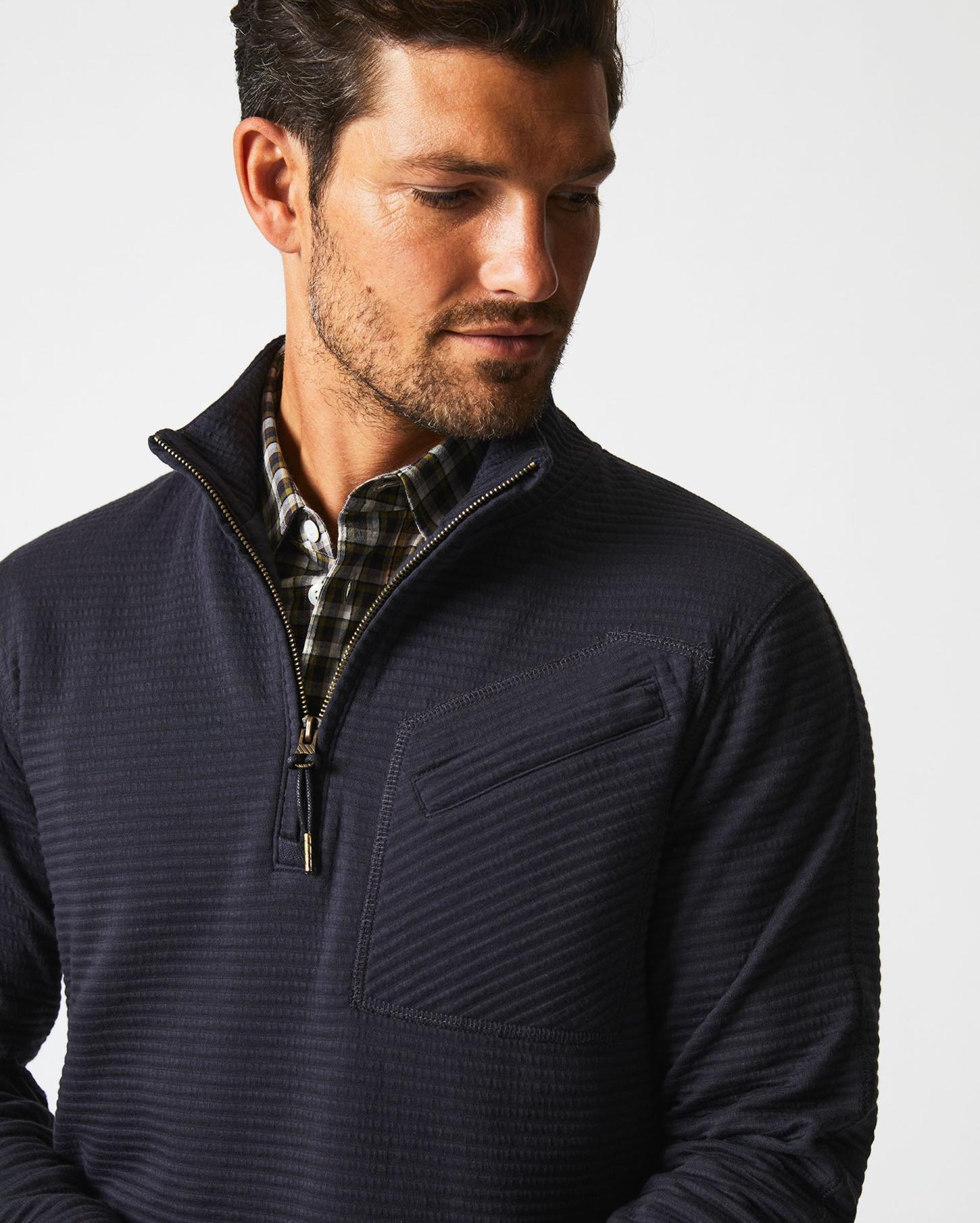 Men Quilted Half Zip Dark Navy | Billy Reid Sweaters &amp; Sweatshirts