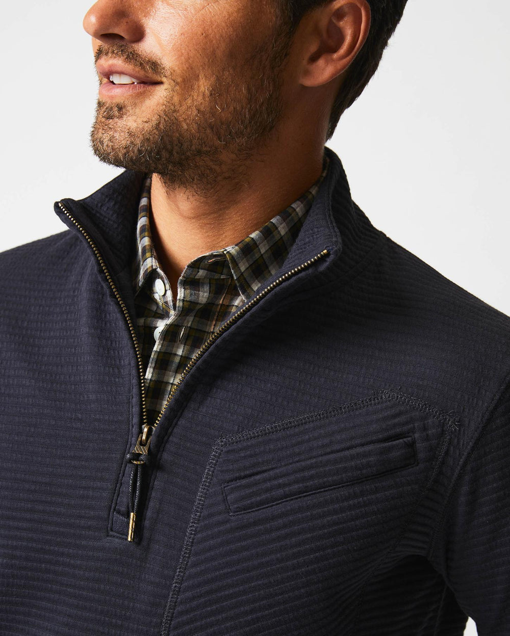 Men Quilted Half Zip Dark Navy | Billy Reid Sweaters &amp; Sweatshirts