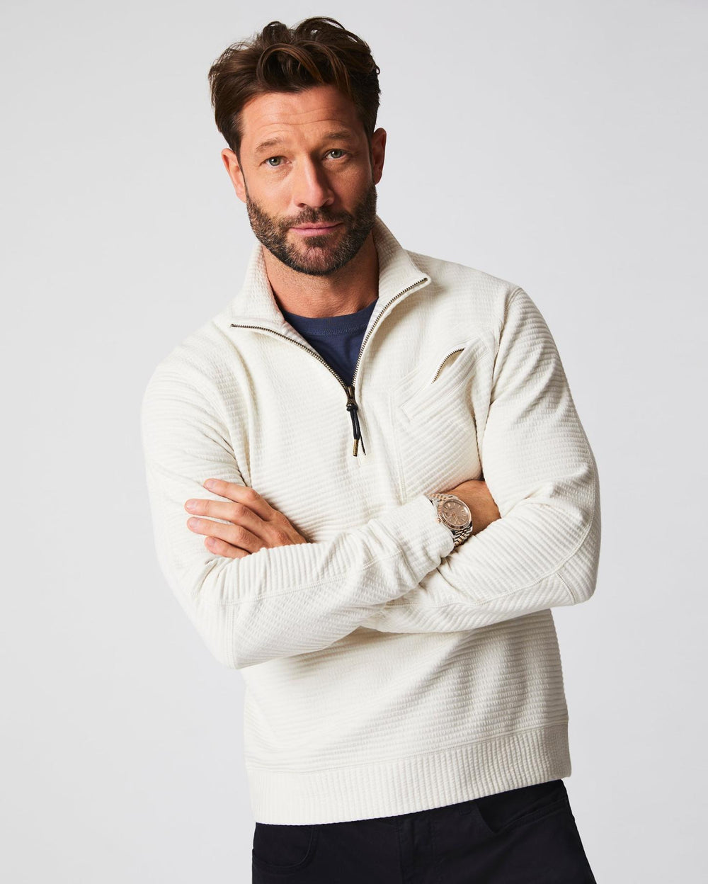 Men Quilted Half Zip Tinted White | Billy Reid Sweaters &amp; Sweatshirts