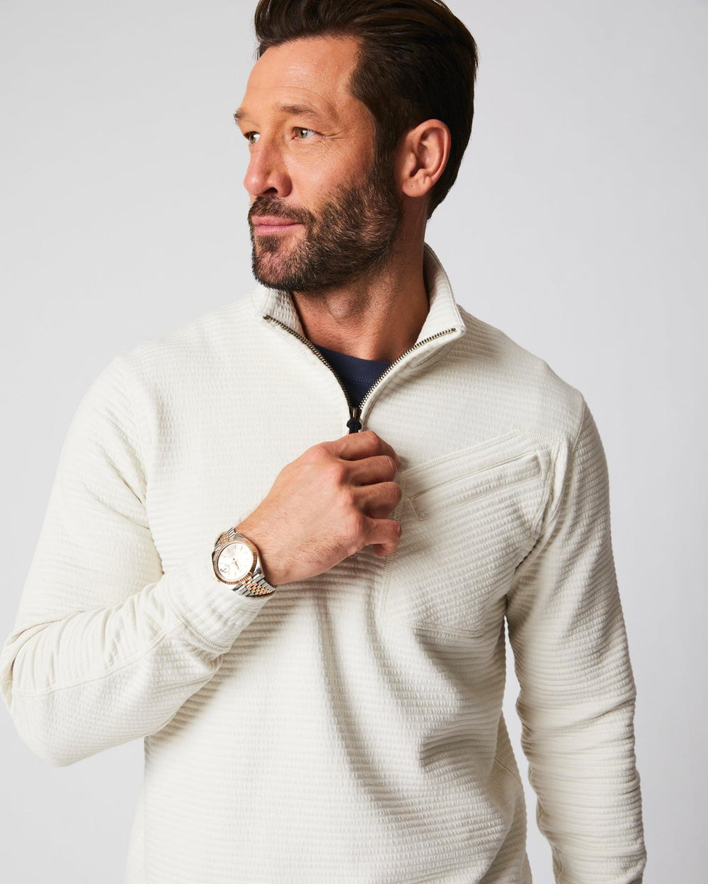 Men Quilted Half Zip Tinted White | Billy Reid Sweaters &amp; Sweatshirts