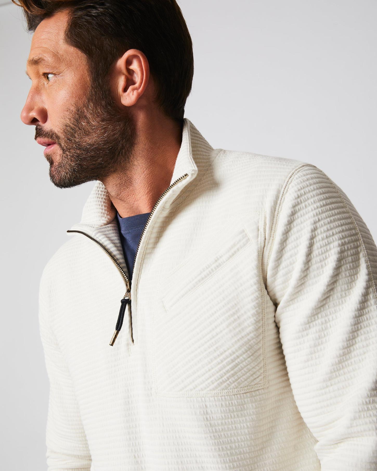 Men Quilted Half Zip Tinted White | Billy Reid Sweaters &amp; Sweatshirts