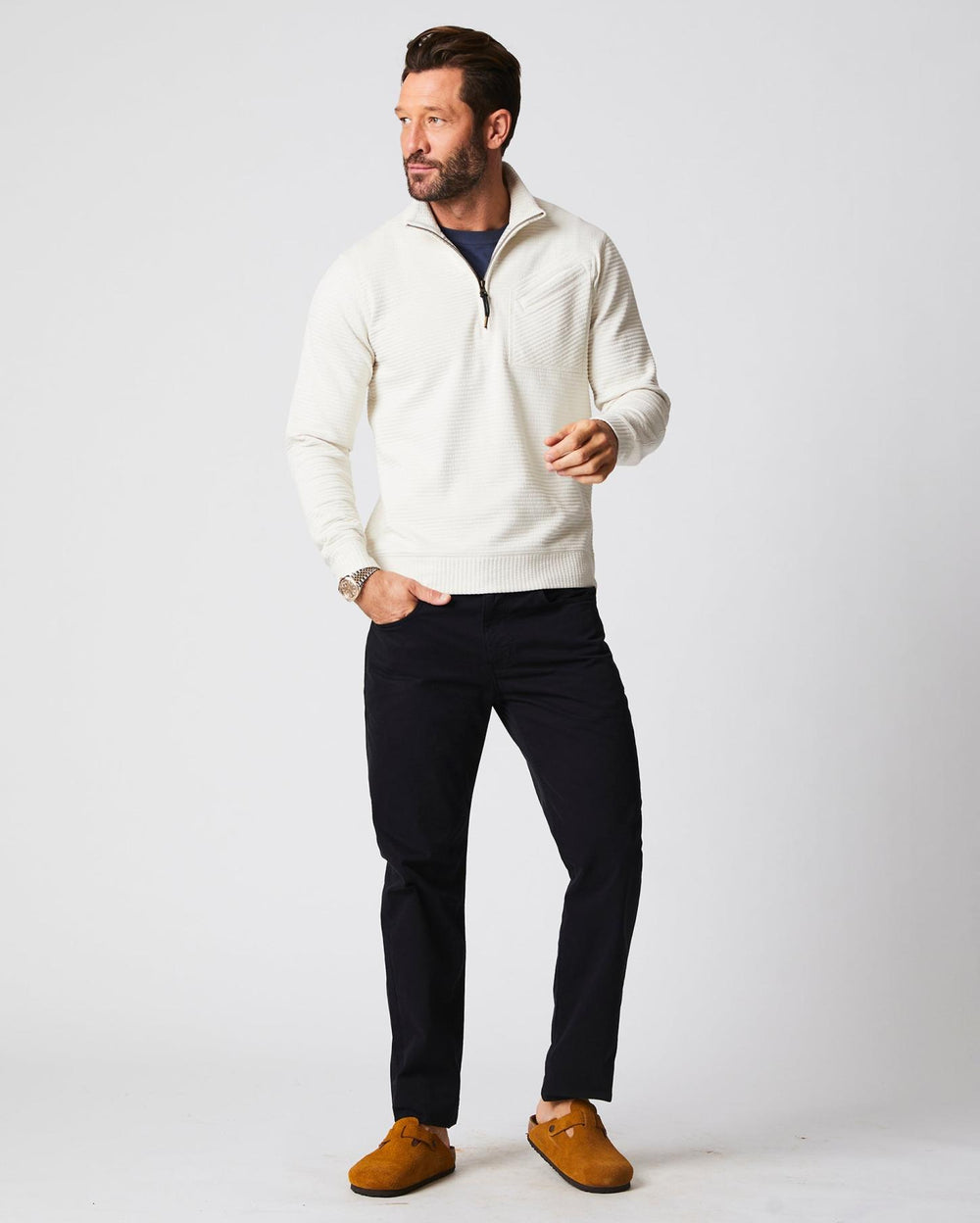 Men Quilted Half Zip Tinted White | Billy Reid Sweaters &amp; Sweatshirts