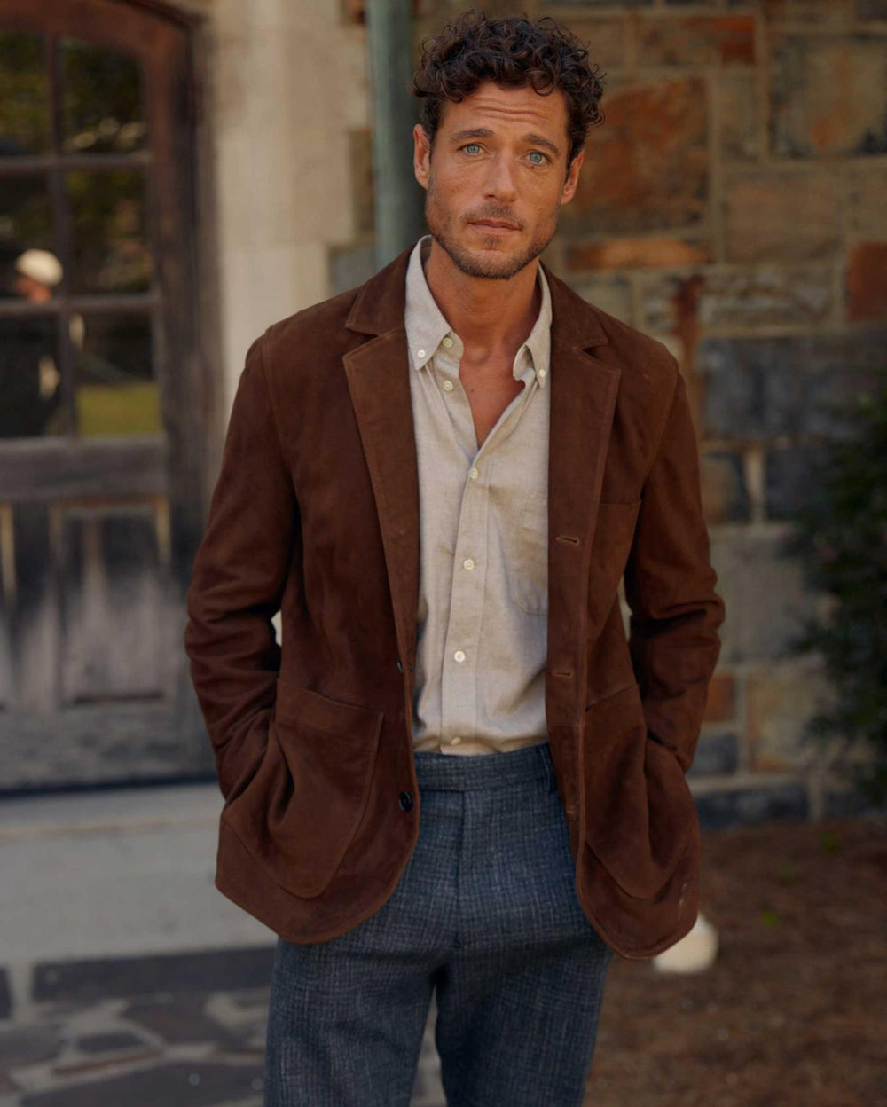 Men Rivermont Suede Jacket Cognac | Billy Reid Suiting