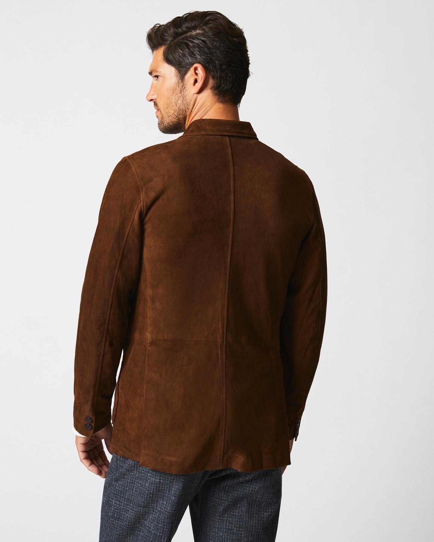 Men Rivermont Suede Jacket Cognac | Billy Reid Suiting