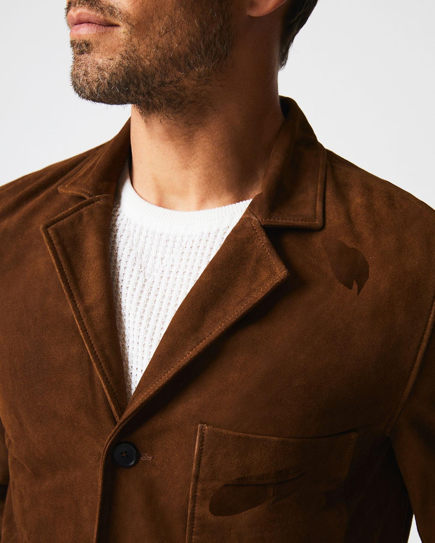 Men Rivermont Suede Jacket Cognac | Billy Reid Suiting