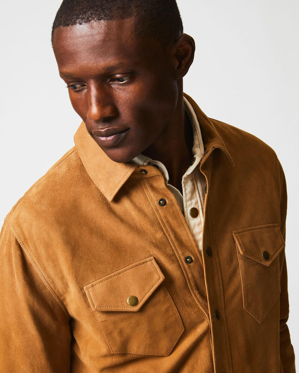 Men Savoy Suede Workshirt Camel | Billy Reid Shirting