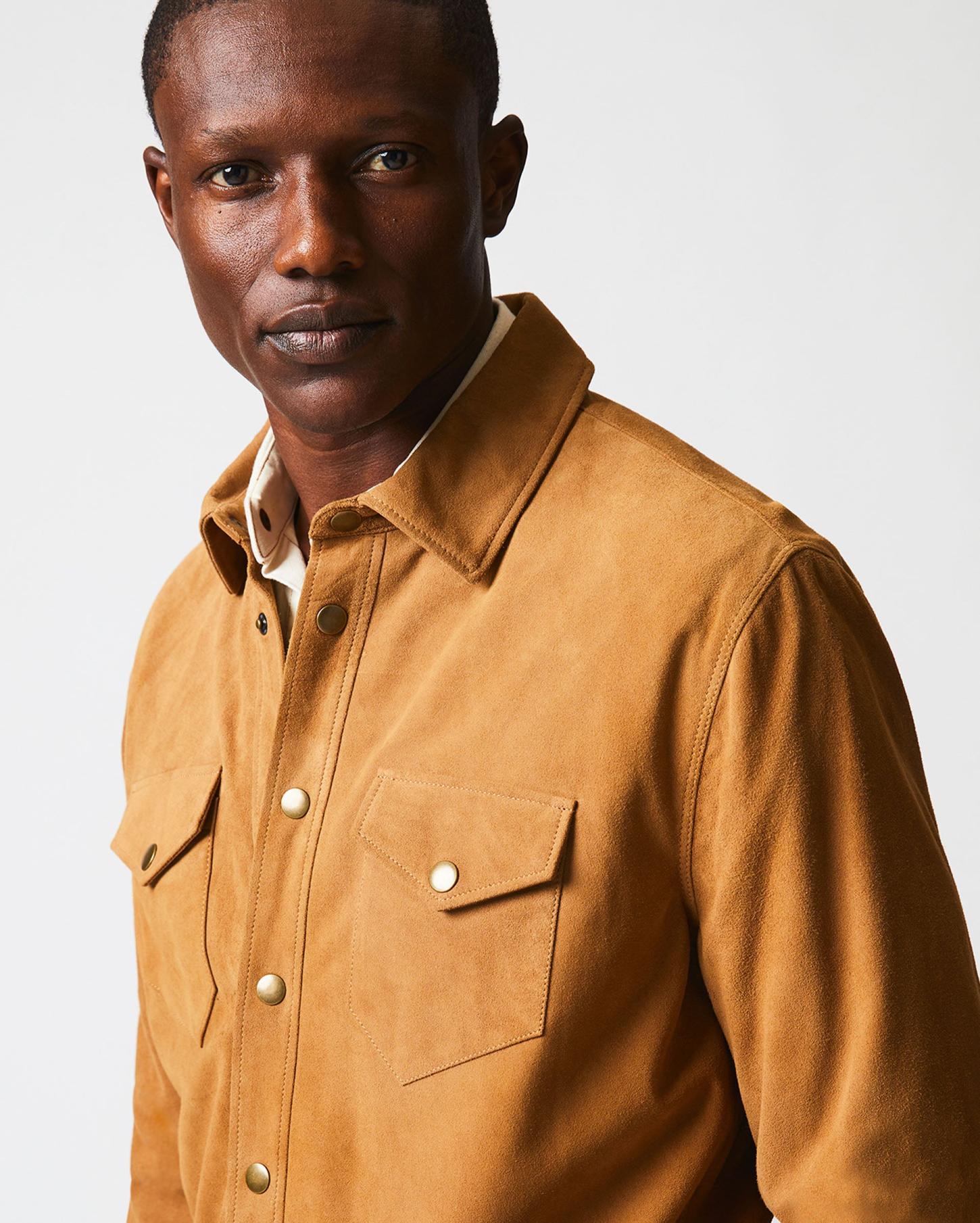 Men Savoy Suede Workshirt Camel | Billy Reid Shirting