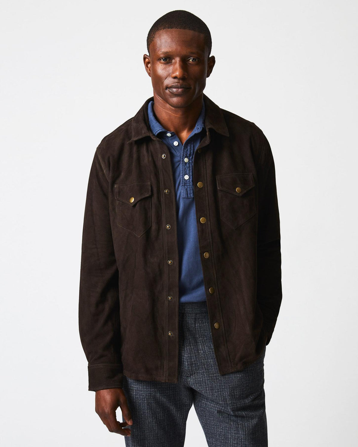Men Savoy Suede Workshirt Chocolate | Billy Reid Shirting
