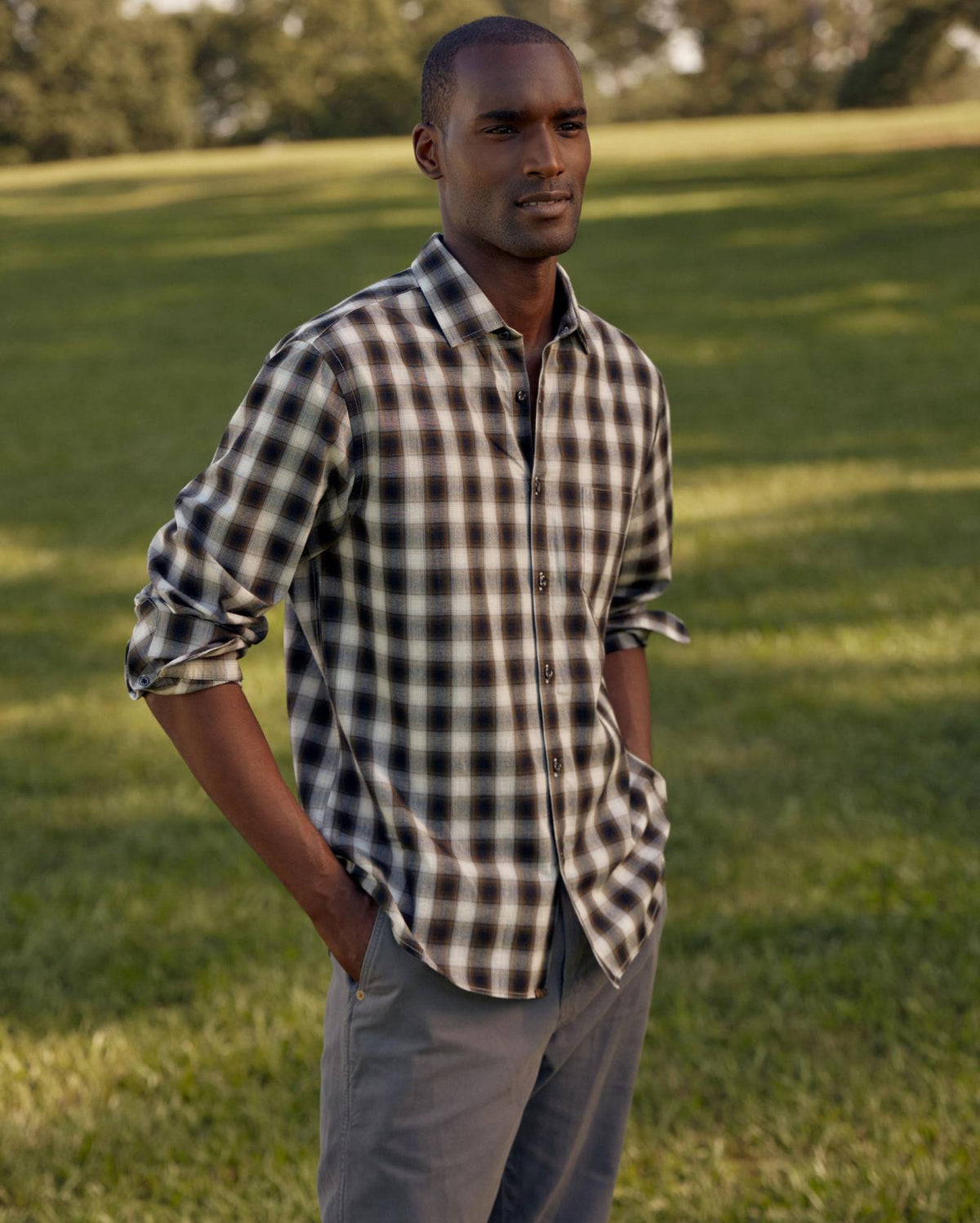 Men Shadow Plaid Tuscumbia Shirt Black/multi | Billy Reid Shirting