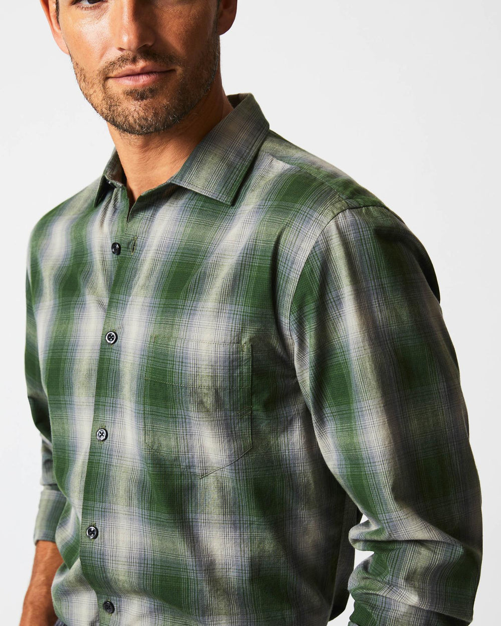 Men Shadow Plaid Tuscumbia Shirt Green/grey | Billy Reid Shirting