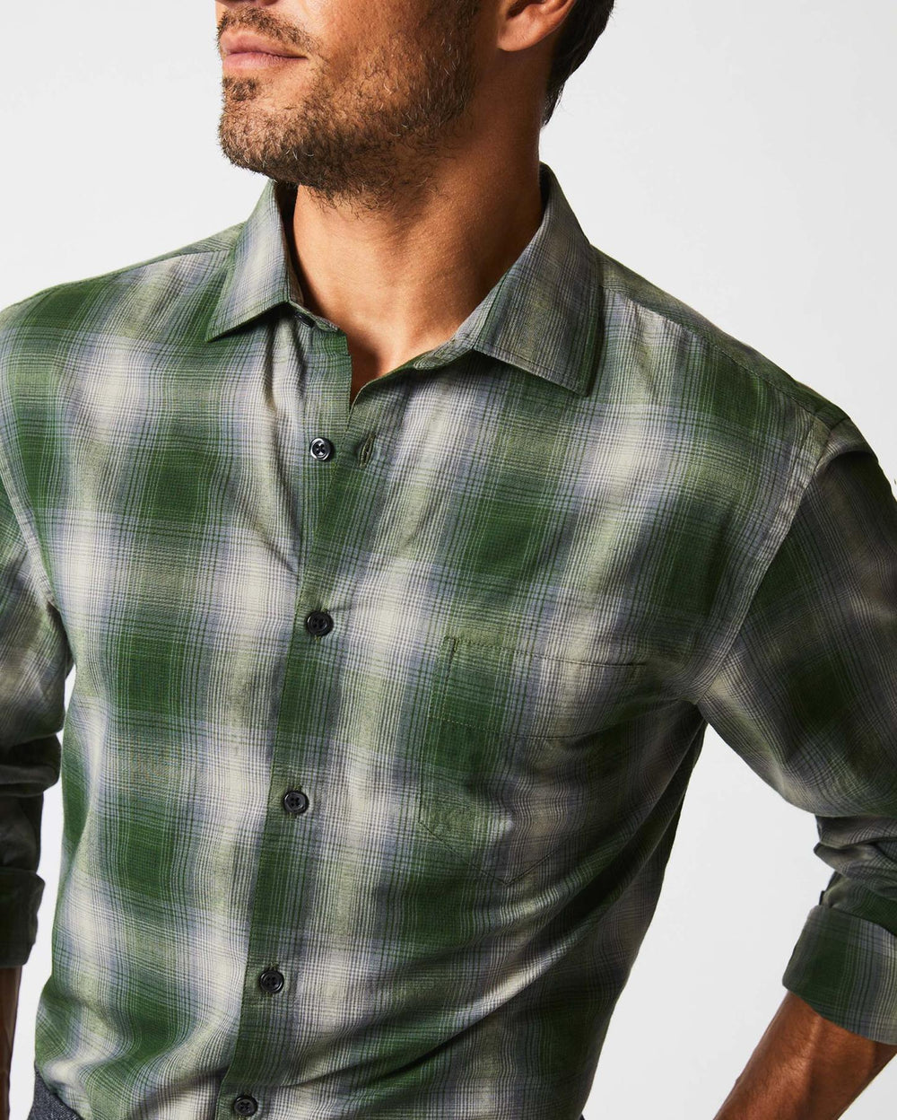 Men Shadow Plaid Tuscumbia Shirt Green/grey | Billy Reid Shirting