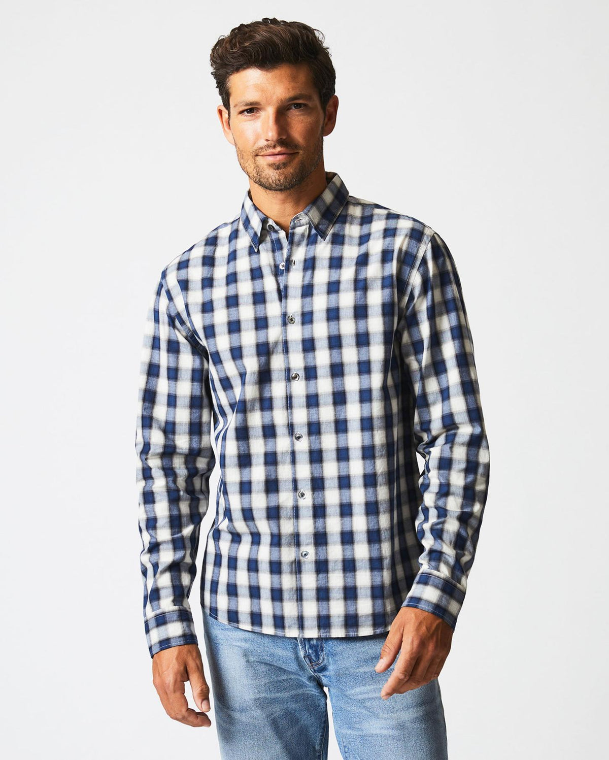 Men Shadow Plaid Tuscumbia Shirt Hidden Bd Blue/natural | Billy Reid Shirting