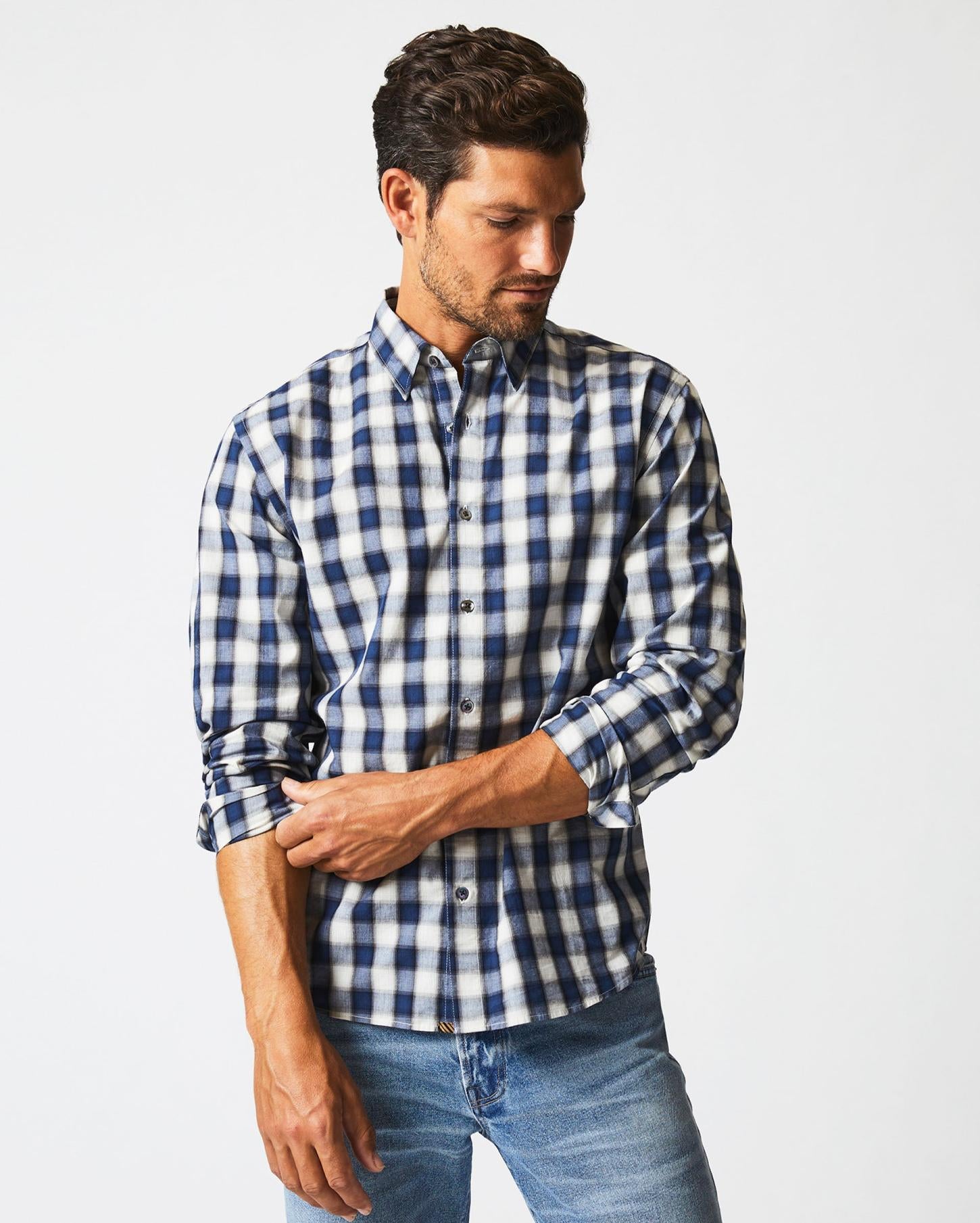 Men Shadow Plaid Tuscumbia Shirt Hidden Bd Blue/natural | Billy Reid Shirting