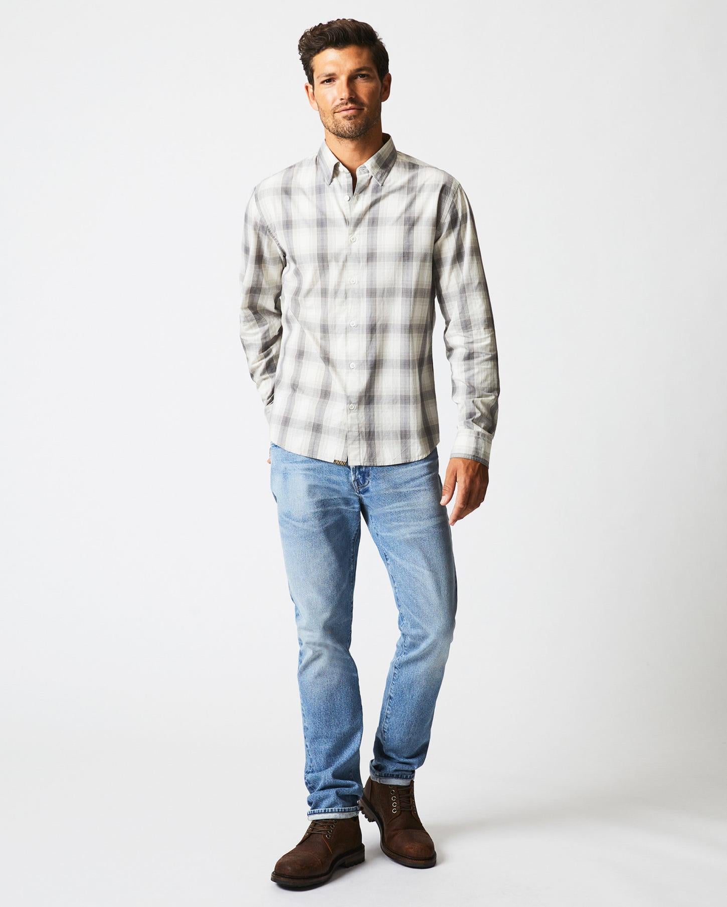 Men Shadow Plaid Tuscumbia Shirt Hidden Bd Grey/natural | Billy Reid Shirting