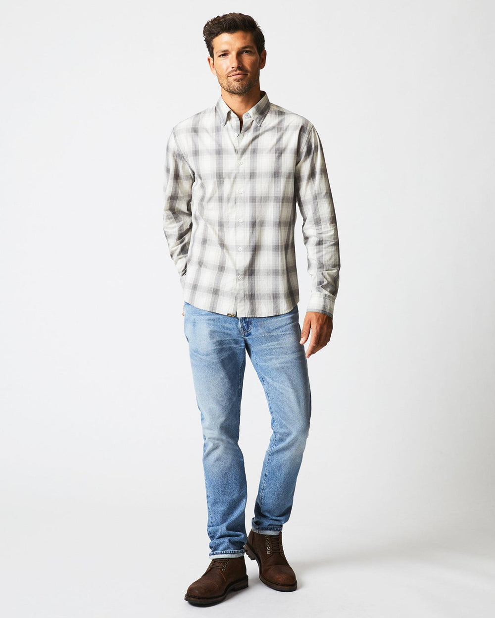 Men Shadow Plaid Tuscumbia Shirt Hidden Bd Grey/natural | Billy Reid Shirting
