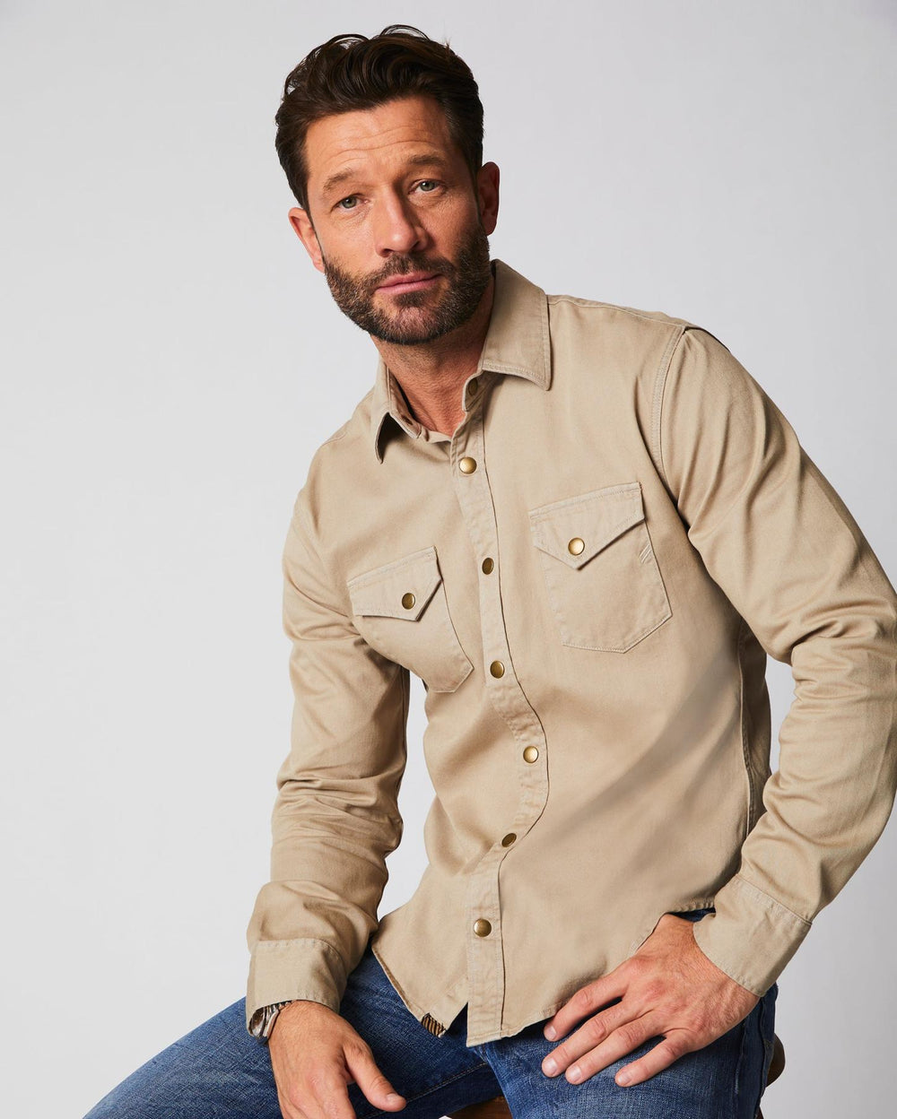 Men Shoals Twill Shirt Khaki | Billy Reid Shirting