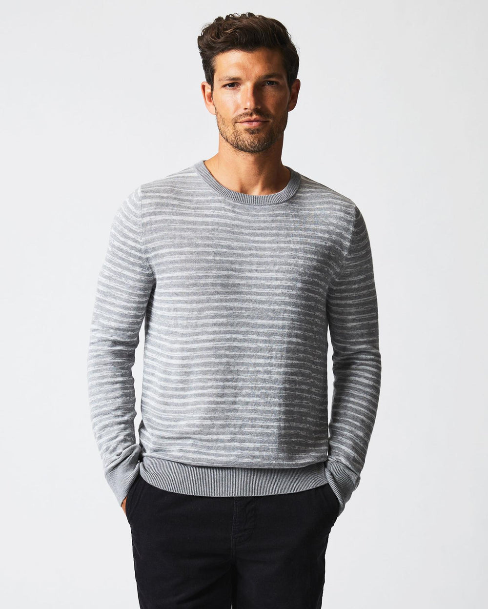 Men Space Dye Stripe Crew Grey | Billy Reid Sweaters &amp; Sweatshirts