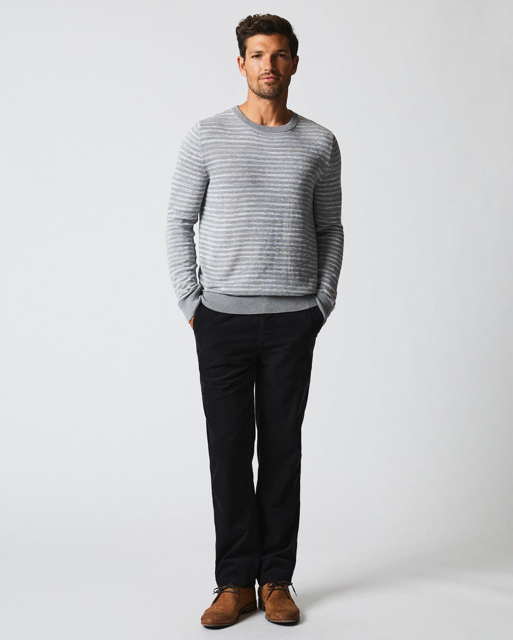 Men Space Dye Stripe Crew Grey | Billy Reid Sweaters &amp; Sweatshirts