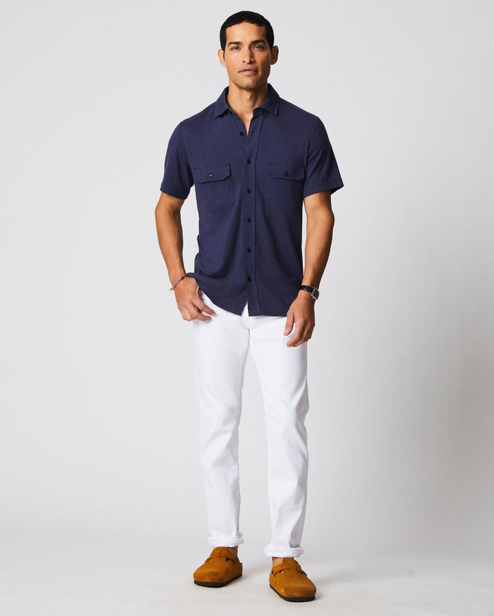 Men S/S Hemp Cotton Knit Shirt Navy | Billy Reid Shirting