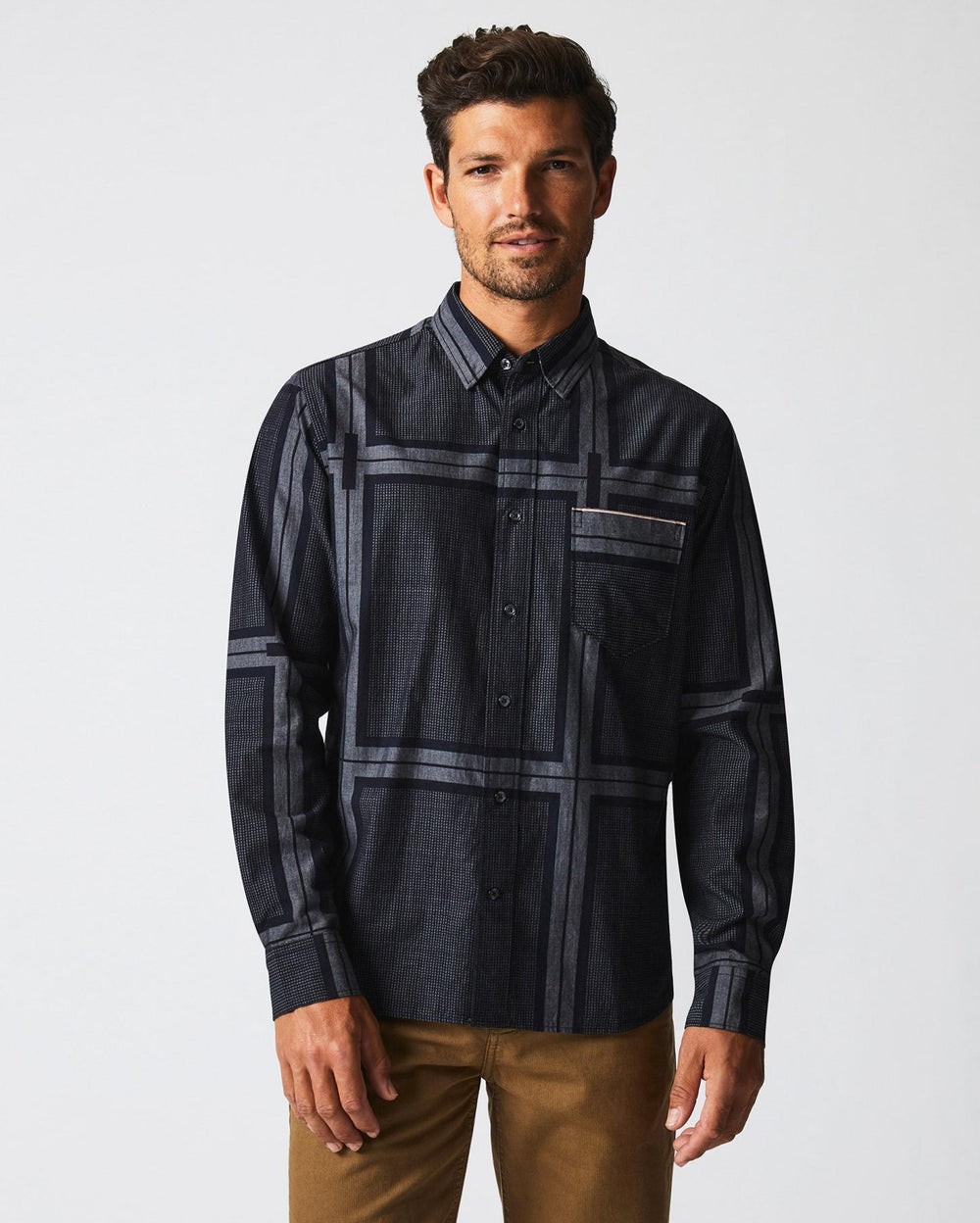 Men Textured Plaid Msl 1-Pocket Shirt Black/dark Brown | Billy Reid Shirting