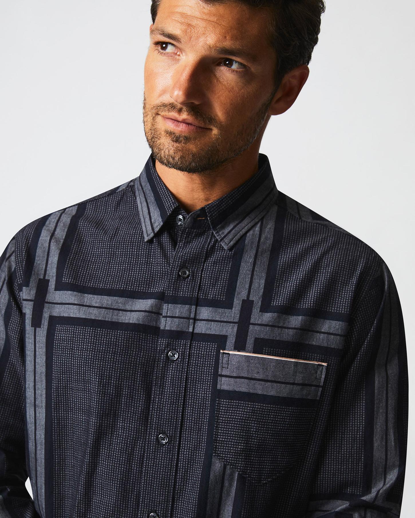 Men Textured Plaid Msl 1-Pocket Shirt Black/dark Brown | Billy Reid Shirting