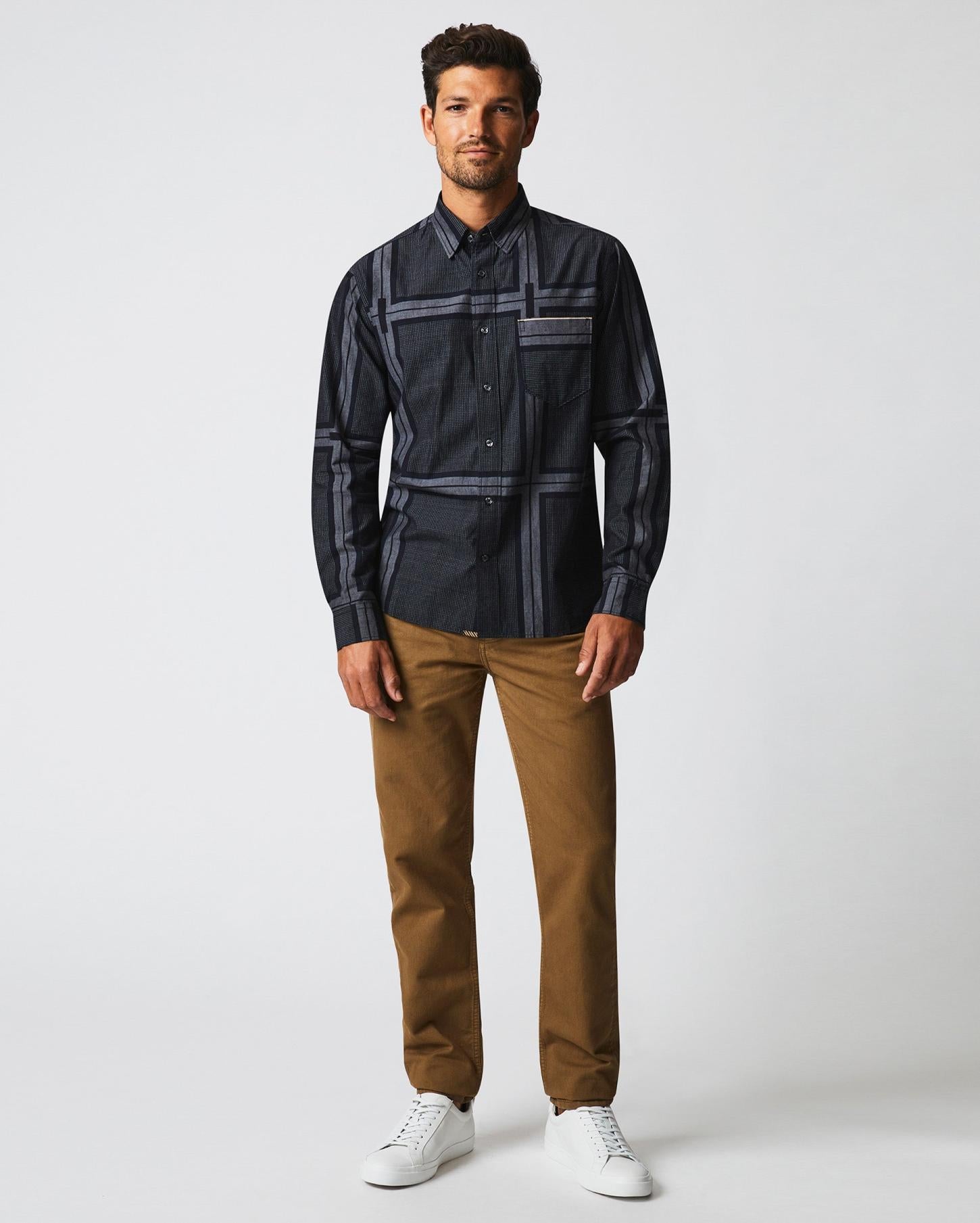 Men Textured Plaid Msl 1-Pocket Shirt Black/dark Brown | Billy Reid Shirting