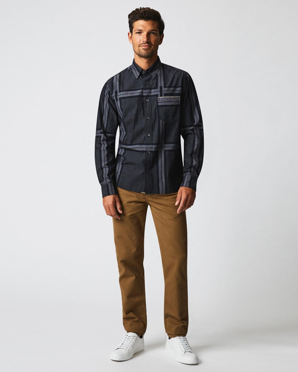 Men Textured Plaid Msl 1-Pocket Shirt Black/dark Brown | Billy Reid Shirting