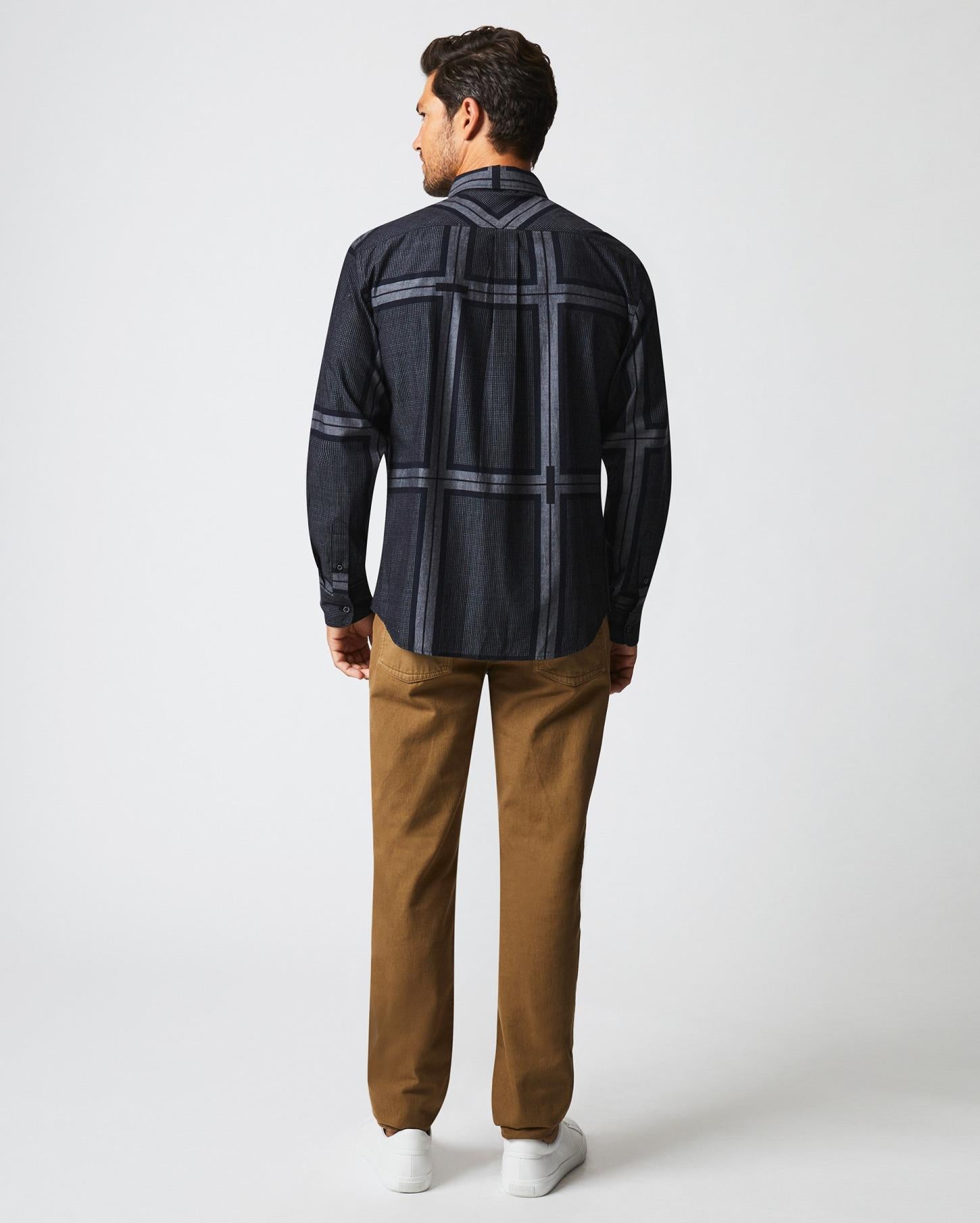 Men Textured Plaid Msl 1-Pocket Shirt Black/dark Brown | Billy Reid Shirting