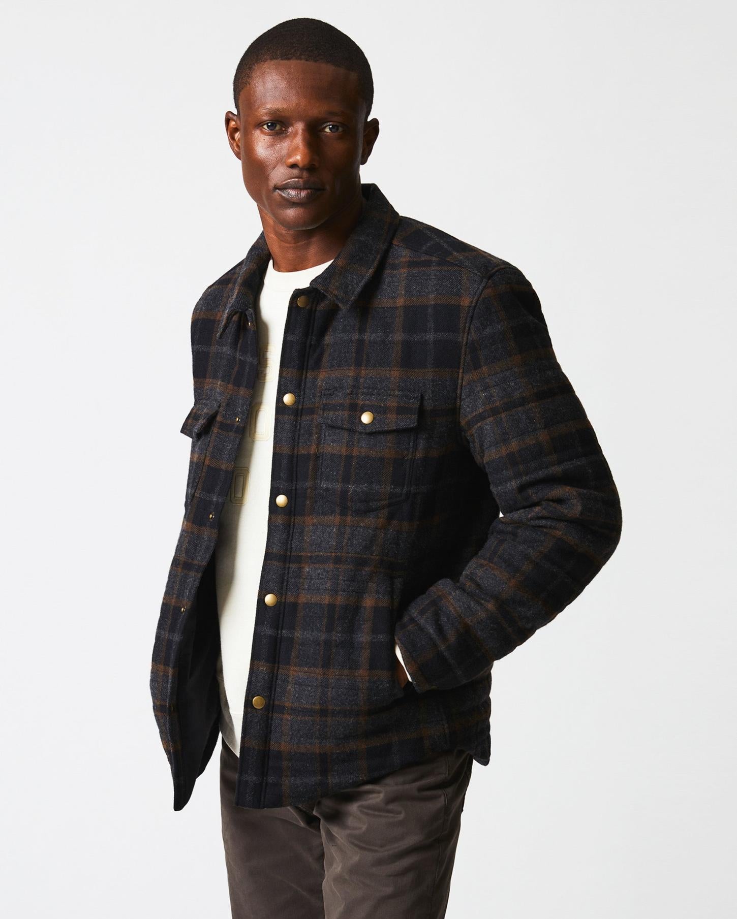 Men Theo Shirt Jacket Black/charcoal | Billy Reid Jackets &amp; Outerwear