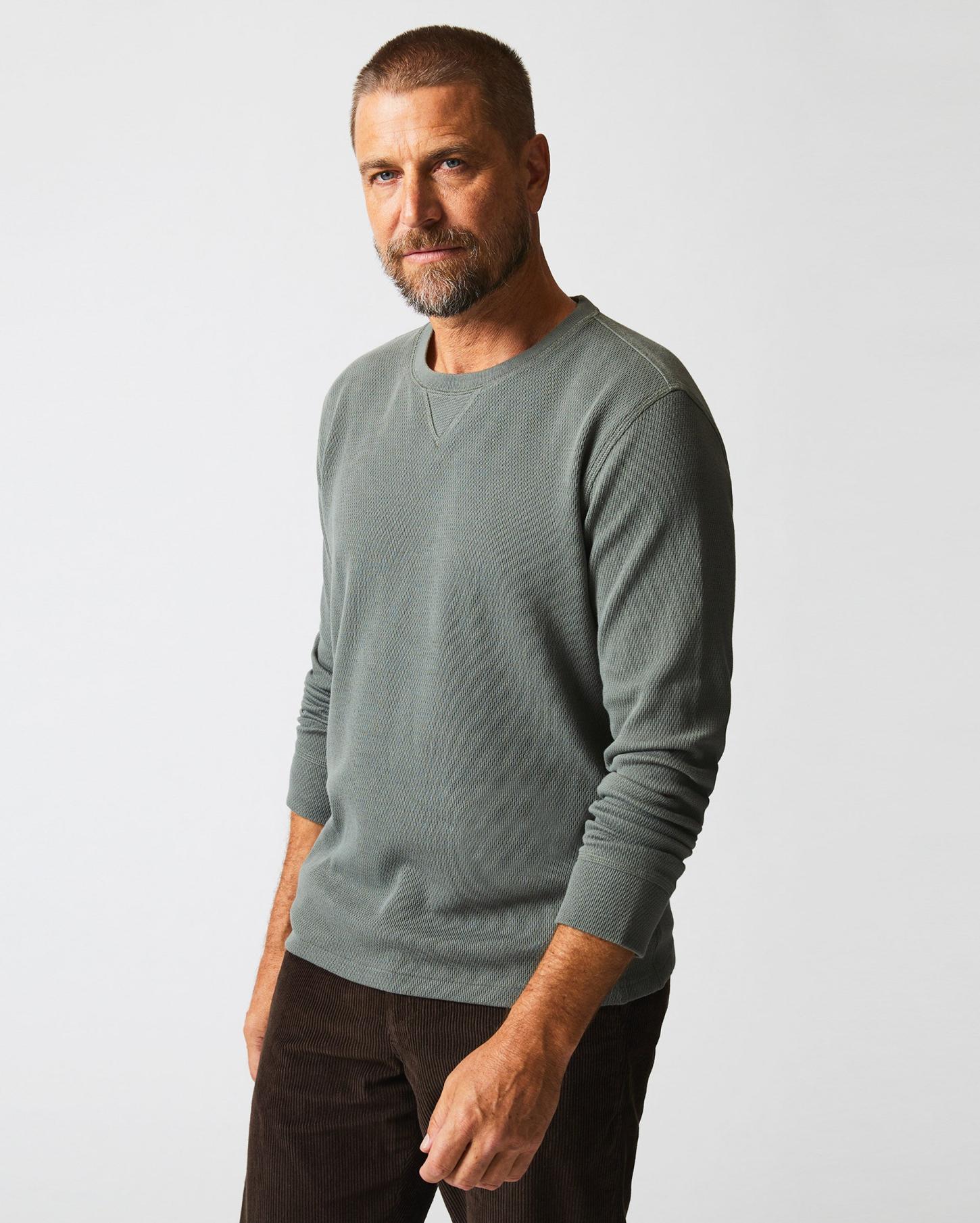 Men Thermal L/S Crew Washed Grey | Billy Reid Sweaters &amp; Sweatshirts