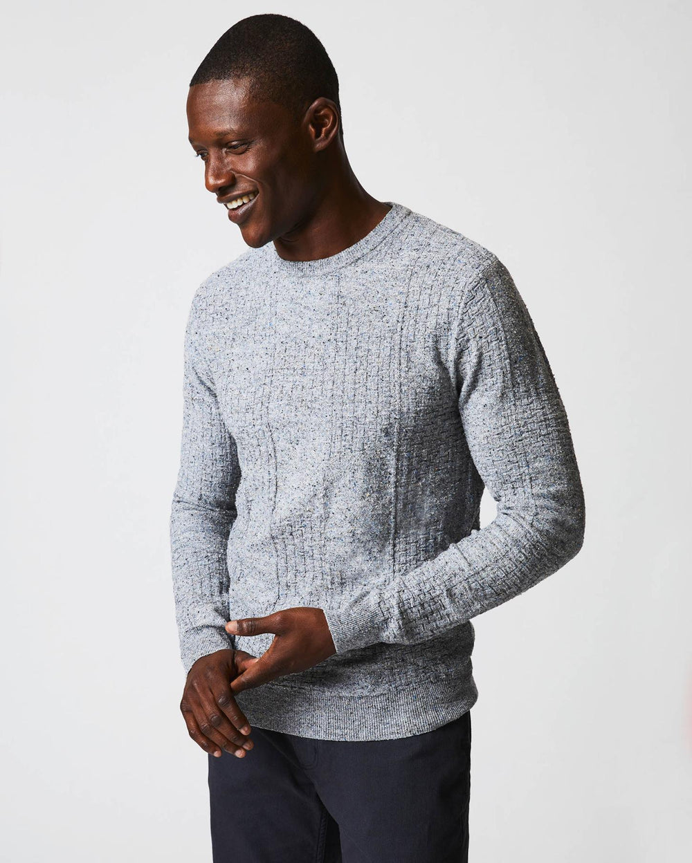 Men Weave Sweater Crew Light Grey Marled | Billy Reid Sweaters &amp; Sweatshirts