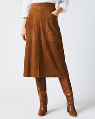 Women A-Line Suede Skirt Cognac | Billy Reid Bottoms