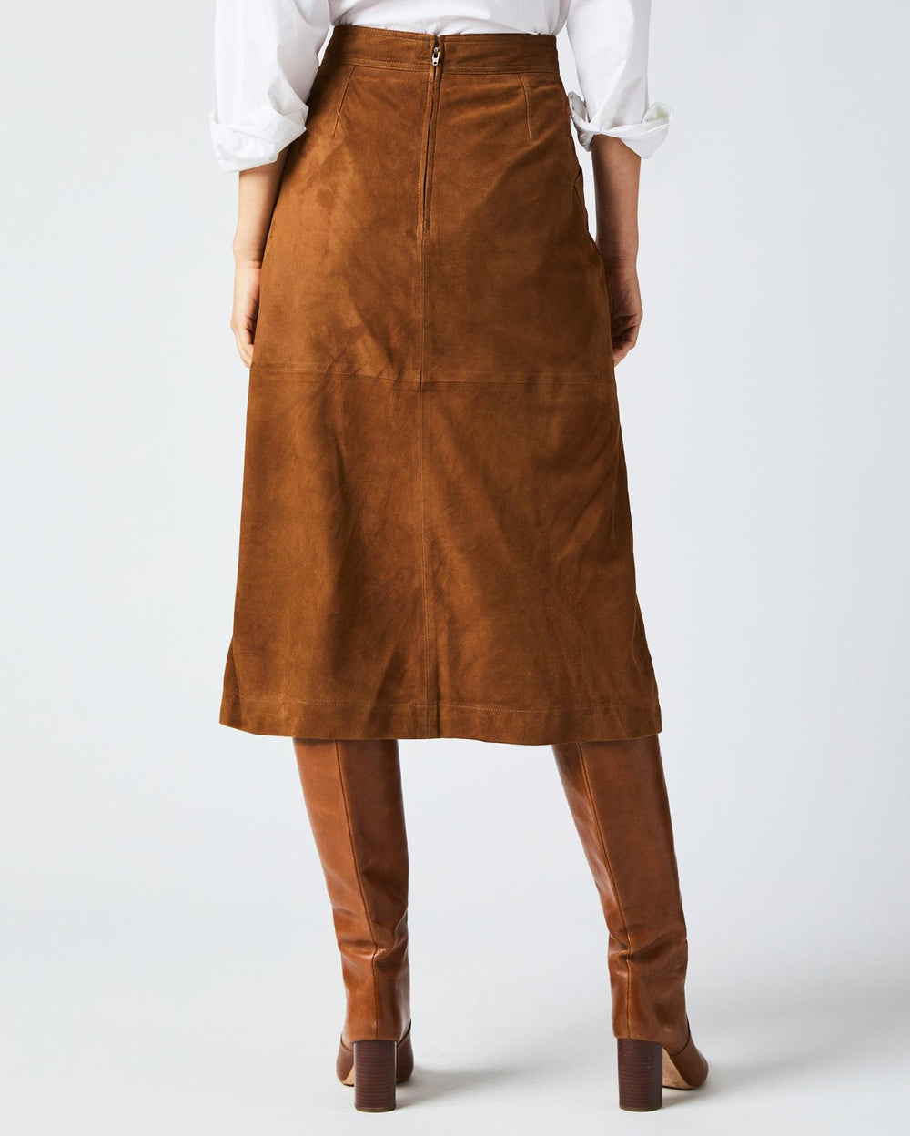 Women A-Line Suede Skirt Cognac | Billy Reid Bottoms