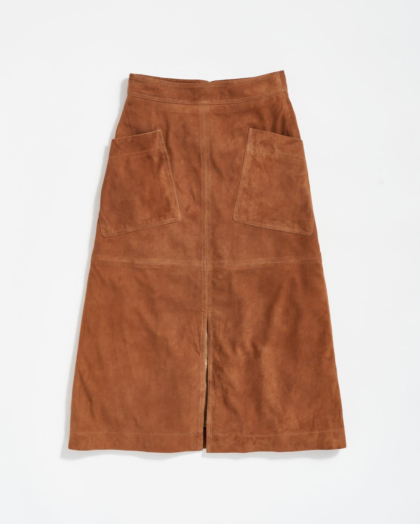 Women A-Line Suede Skirt Cognac | Billy Reid Bottoms