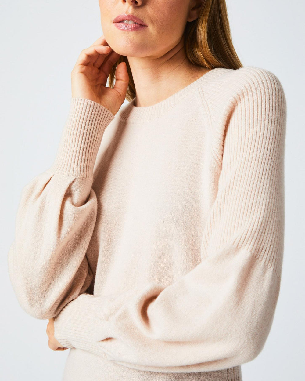 Women Balloon Sleeve Crew Sweater Light Pink | Billy Reid Sweaters &amp; Knits