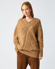 Women Bias Cable Sweater Camel | Billy Reid Sweaters &amp; Knits