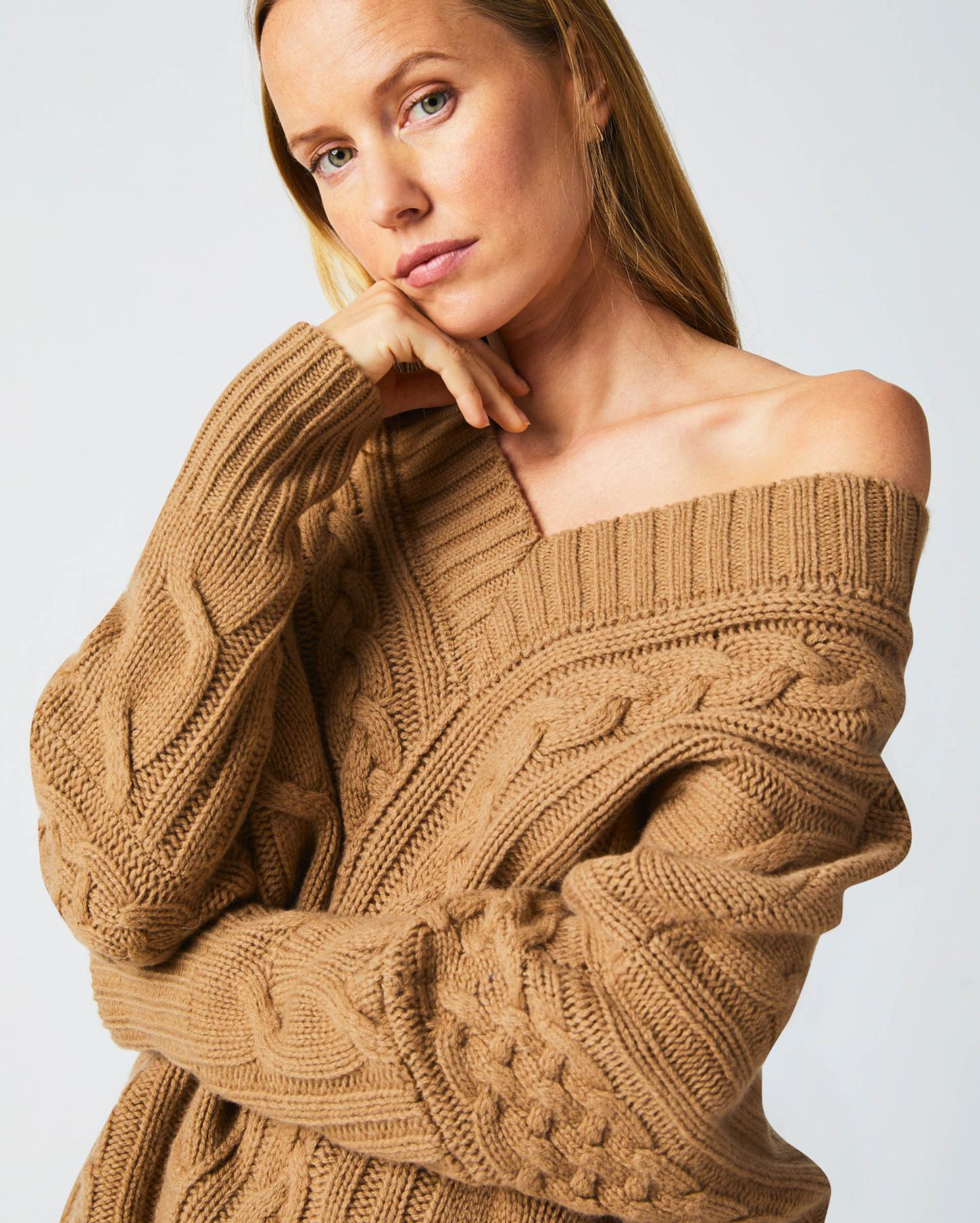 Women Bias Cable Sweater Camel | Billy Reid Sweaters &amp; Knits