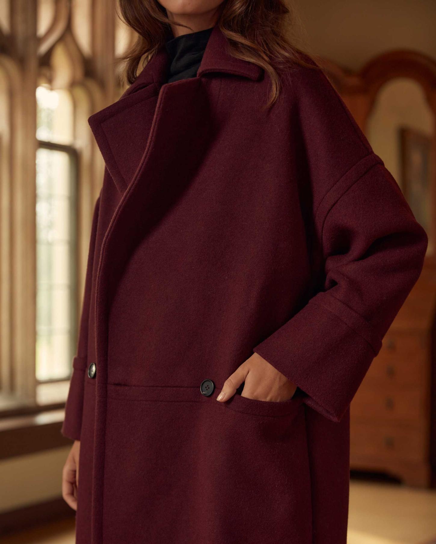 Women Cocoon Coat Solid Burgundy | Billy Reid Jackets &amp; Outerwear