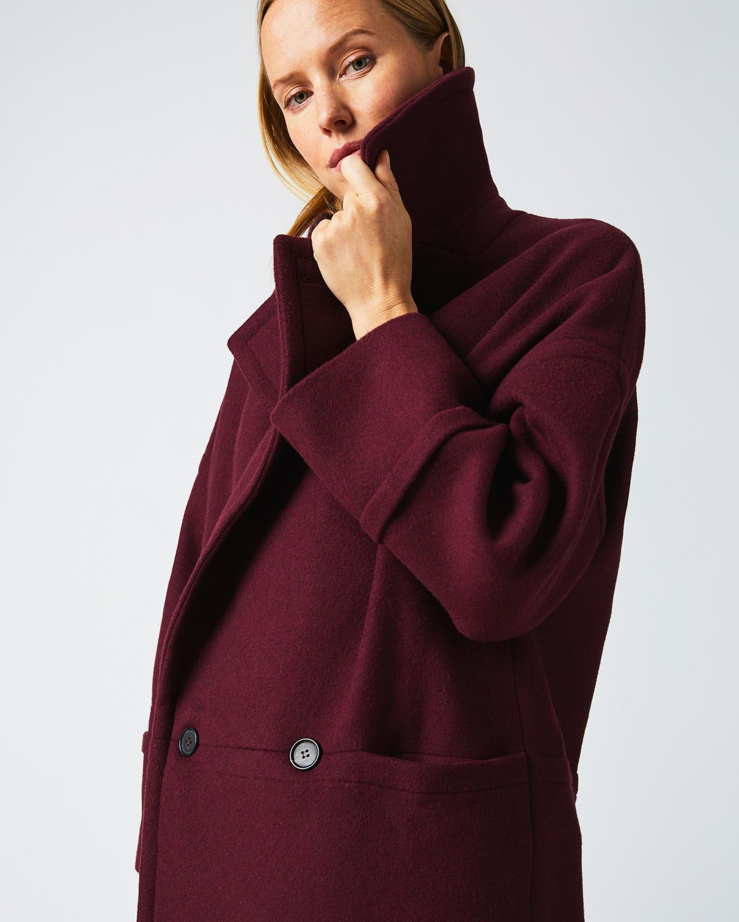 Women Cocoon Coat Solid Burgundy | Billy Reid Jackets &amp; Outerwear