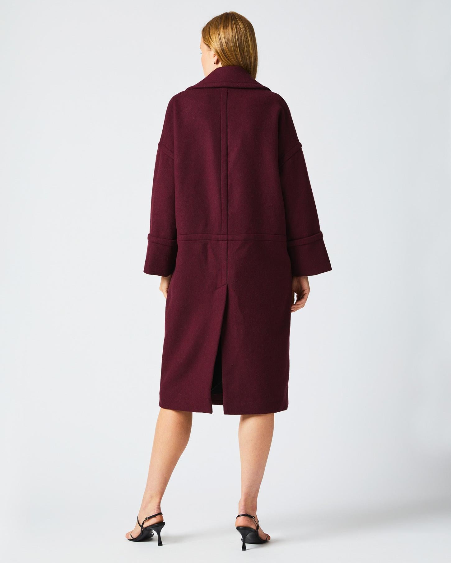 Women Cocoon Coat Solid Burgundy | Billy Reid Jackets &amp; Outerwear