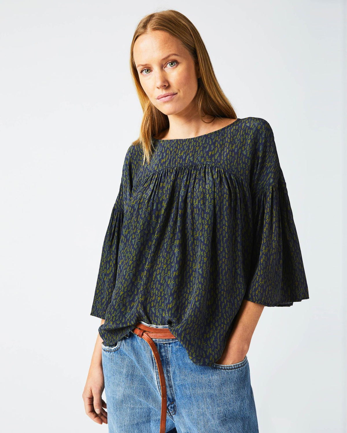 Women Curved Yoke Blouse Navy | Billy Reid Tops