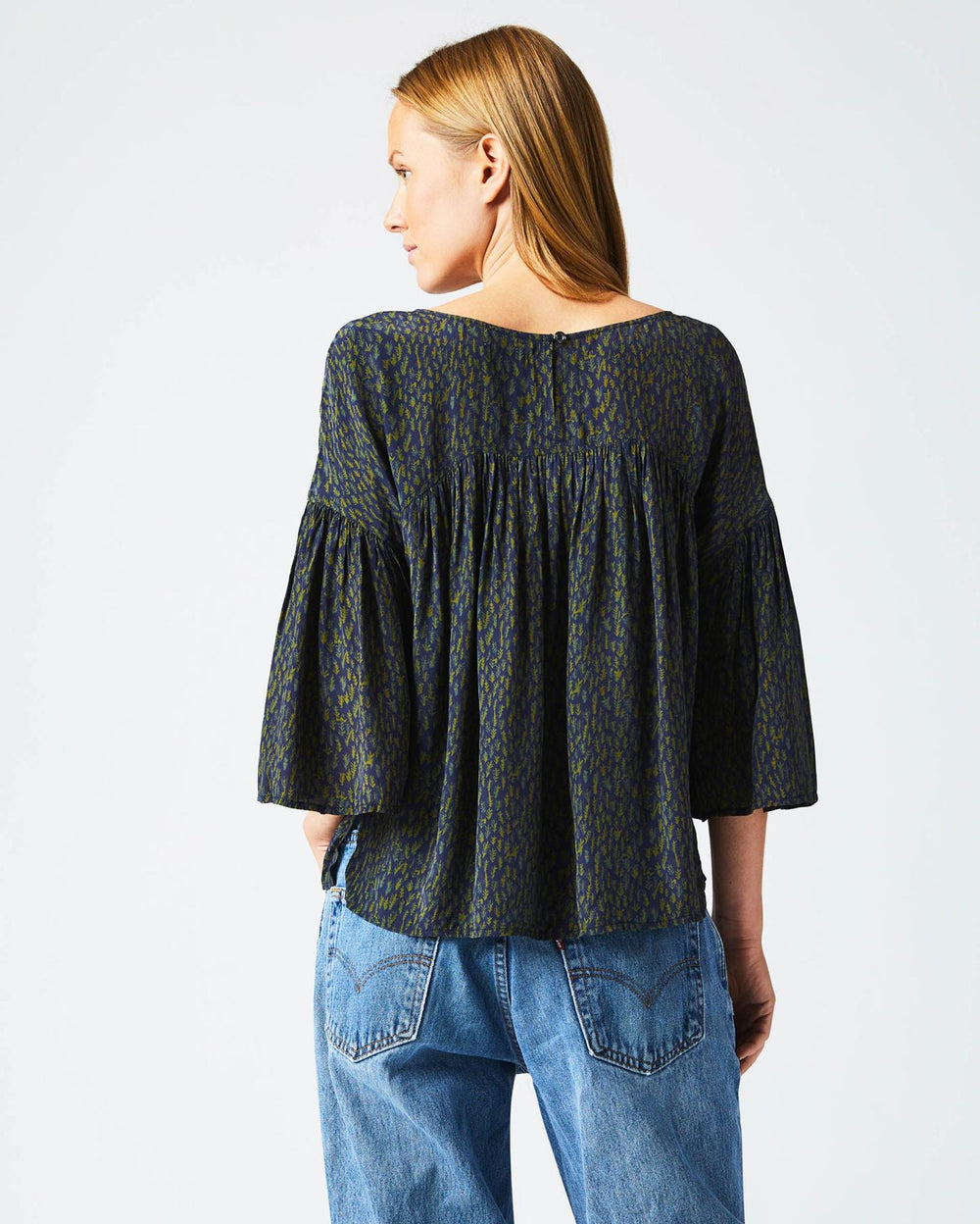 Women Curved Yoke Blouse Navy | Billy Reid Tops