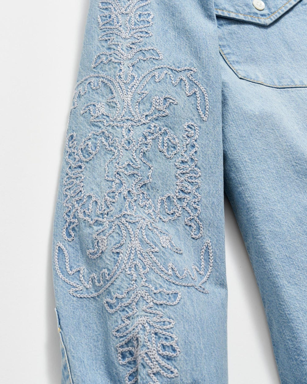 Women Embellished Denim Shirt Washed Denim | Billy Reid Tops