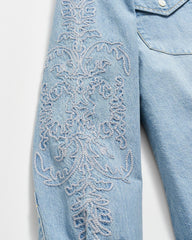 Women Embellished Denim Shirt Washed Denim | Billy Reid Tops