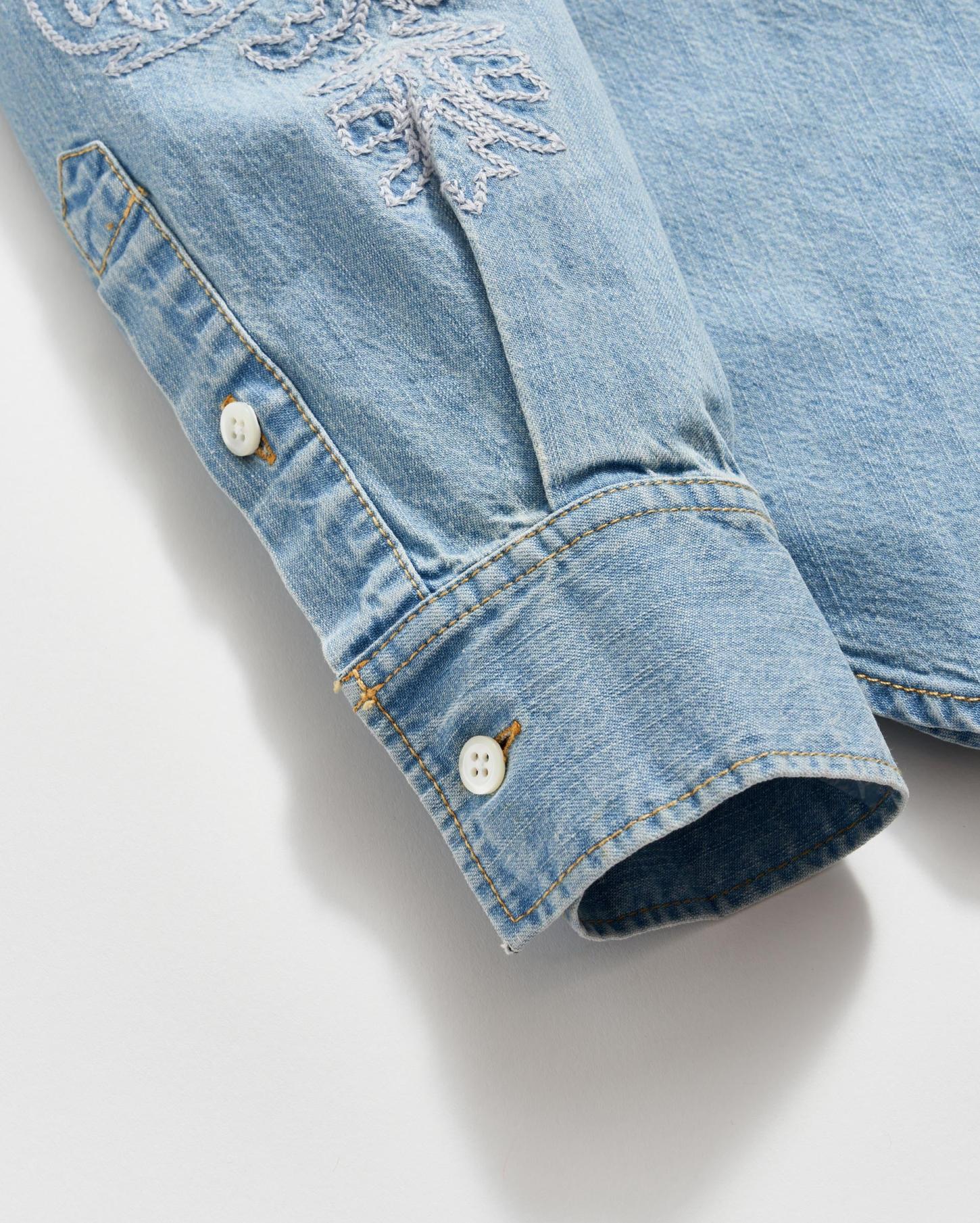 Women Embellished Denim Shirt Washed Denim | Billy Reid Tops