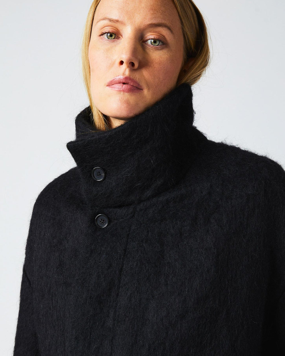 Women Funnel Neck Coat Black | Billy Reid Jackets &amp; Outerwear