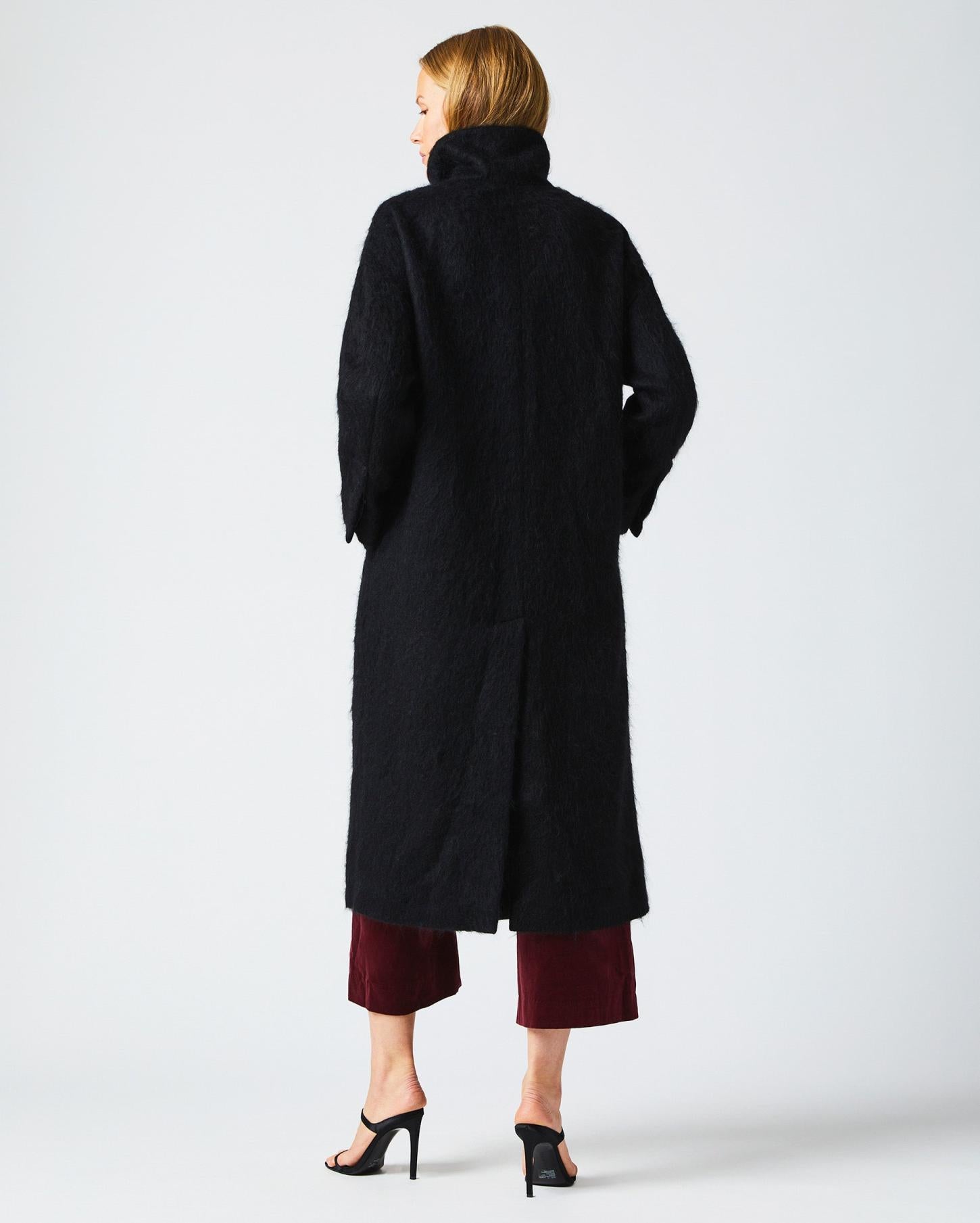 Women Funnel Neck Coat Black | Billy Reid Jackets &amp; Outerwear