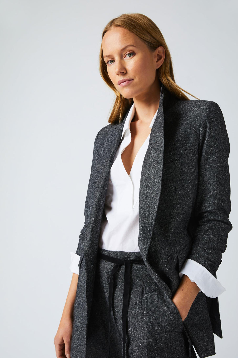 Women Peak Lapel Blazer Charcoal | Billy Reid Jackets &amp; Outerwear